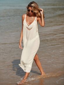 SHEIN Swim Crochet Trim Cover Up Dress Summer - Apricot - View 7