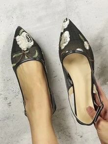 Zapatos planos destalonados con patrón floral con diseño bordado - Multicolor - Ver 1