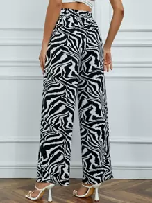 SHEIN Tall Zebra Striped Wide Leg Trousers - Black and White - View 2