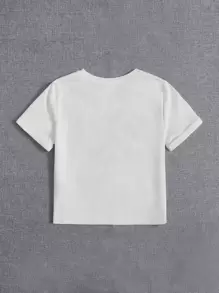 SHEIN Tween Girl Dệt Kim Cổ Tròn Thường Ngày In Hình Hoạt Hình - trắng - Xem 2