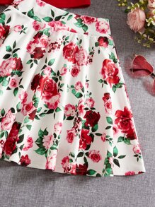 SHEIN Bộ váy trễ vai và in hoa màu trơn dành cho nữ Tween - Nhiều màu - Xem 3