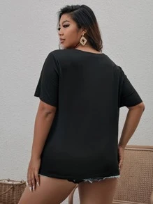 SHEIN LUNE Áo thun Plus size Thú vật Slogan Giải trí - màu đen - Xem 2