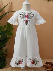 SHEIN 嬰兒蕾絲邊荷葉袖荷葉邊連身褲 - 白色 - 查看 3