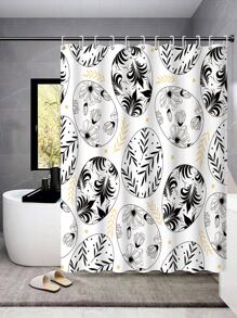 1 pieza Cortina de ducha huevo & con patrón de hoja - Multicolor - Ver 1