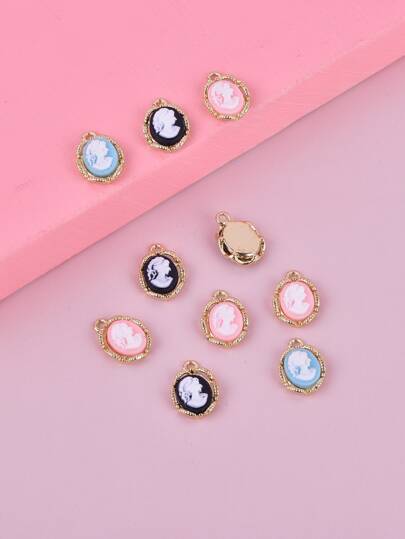 10入組金屬和樹脂人像細節橢圓形DIY吊墜