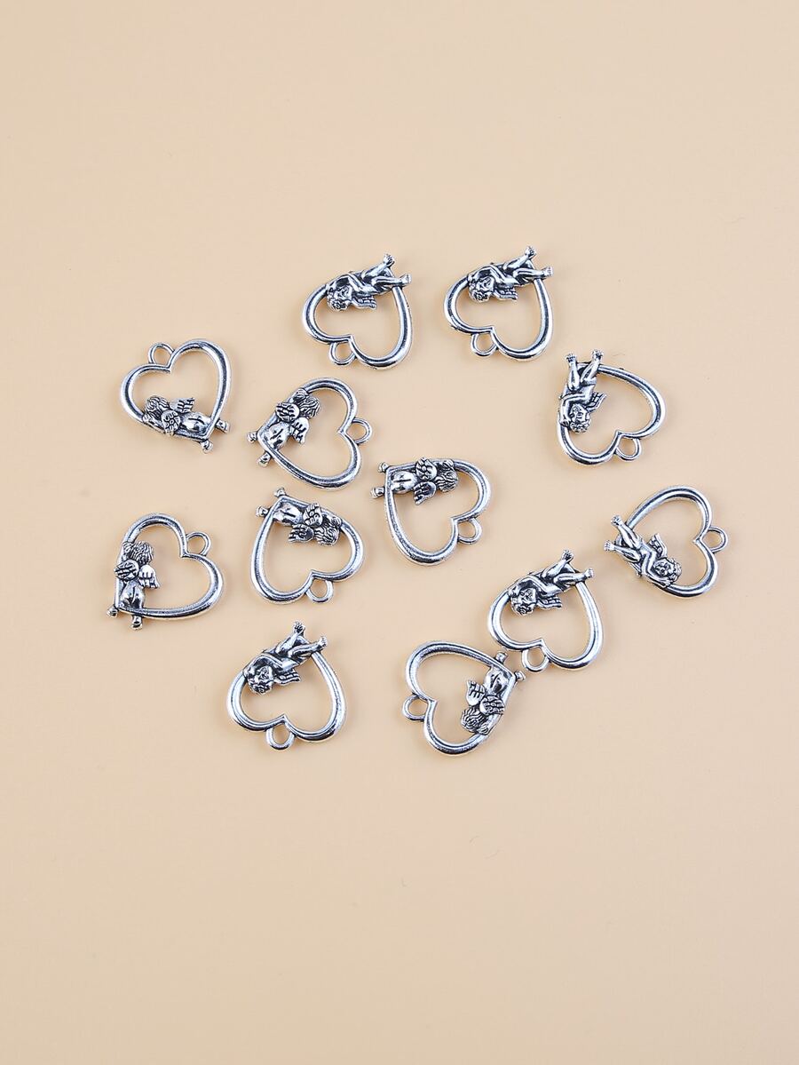 12pcs Heart DIY Pendant - Ancient Silver - View 1