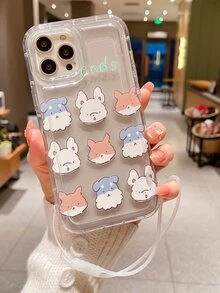 Cartoon Graphic Clear Phone Case With Lanyard - Multicolor - View 1