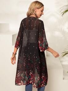 EMERY ROSE Floral Print Open Front Kimono For Summer Beach Vacation - Multicolor - View 2
