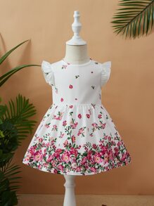 SHEIN Baby Floral Print Ruffle Trim Dress - Multicolor - View 3