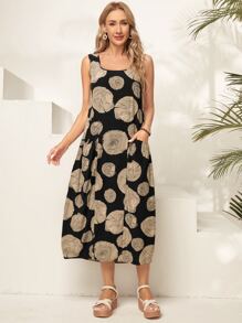 EMERY ROSE 滿版印花雙口袋背心連衣裙 - 彩色 - 查看 1