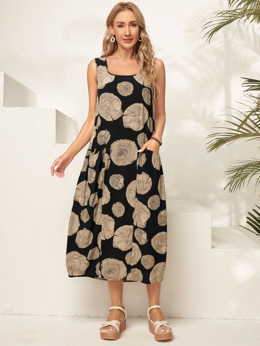 EMERY ROSE 滿版印花雙口袋背心連衣裙 - 彩色 - 查看 1