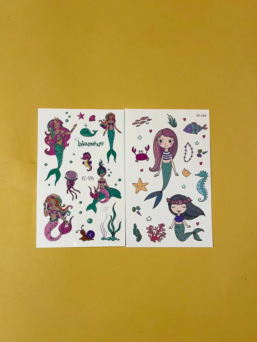 2sheets Mermaid Pattern Tattoo Sticker - Multicolor - View 1