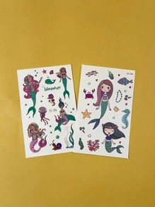 2sheets Mermaid Pattern Tattoo Sticker - Multicolor - View 2
