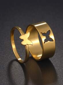 2入組/套男士蝴蝶裝飾戒指 - 金黃色 - 查看 1