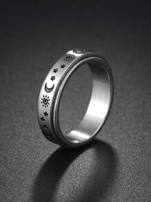 Fashionable and Popular Men Sun & Moon Detail Ring Stainless Steel for Jewelry Gift and for a Stylish Look - Silver - View 1