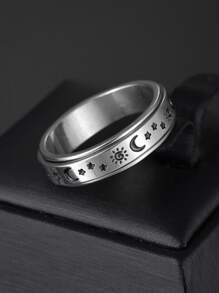 Fashionable and Popular Men Sun & Moon Detail Ring Stainless Steel for Jewelry Gift and for a Stylish Look - Silver - View 2