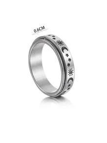 Fashionable and Popular Men Sun & Moon Detail Ring Stainless Steel for Jewelry Gift and for a Stylish Look - Silver - View 3