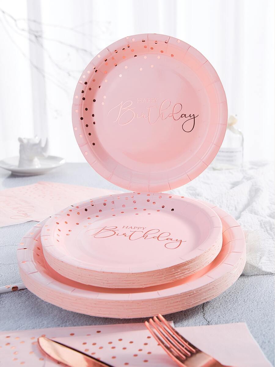 10 PCS/Set Disposable Dinner Plates, 7/9 Inch Pink And Rose Gold Polka Dot Birthday Party Plates Rose Gold Plates, Foil Stamped Disposable Paper Plates Set For Kids Birthday Girls Women Birthday Parties