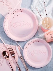 10 PCS/Set Disposable Dinner Plates, 7/9 Inch Pink And Rose Gold Polka Dot Birthday Party Plates Rose Gold Plates, Foil Stamped Disposable Paper Plates Set For Kids Birthday Girls Women Birthday Parties