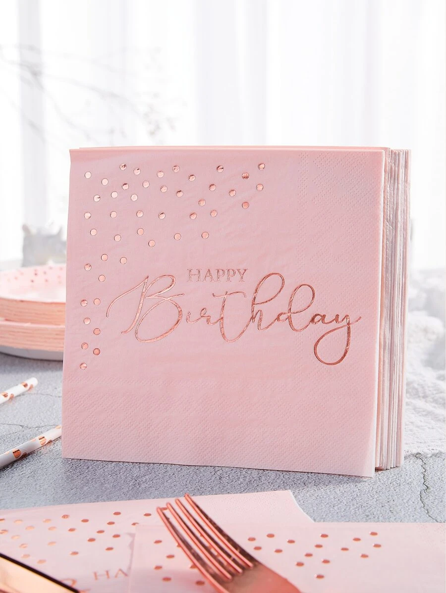 25 件/套玫瑰金生日快乐一次性餐巾，13*13 英寸 2 层浅粉色，派对餐巾优雅金属玫瑰金箔甜点餐巾适用于女士女孩晚宴庆祝派对用品装饰，圣诞节