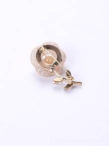 水鑽和人造珍珠裝飾花朵設計胸針 - 金色 - 查看 2