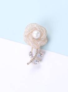 水鑽和人造珍珠裝飾花朵設計胸針 - 金色 - 查看 3