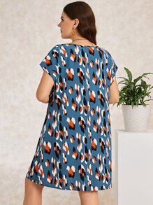 EMERY ROSE Plus Allover Print Batwing Sleeve Tunic Dress - Multicolor - View 2
