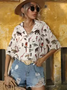 Aveloria Animal Print Drop Shoulder Shirt - Apricot - View 4