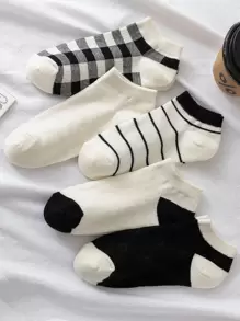 5 pares Calcetines tobilleros con patrón de rayas - Blanco y Negro - Ver 2