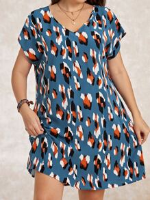 EMERY ROSE Plus Allover Print Batwing Sleeve Tunic Dress - Multicolor - View 3