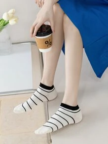 5 pares Calcetines tobilleros con patrón de rayas - Blanco y Negro - Ver 3