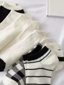 5 pares Calcetines tobilleros con patrón de rayas - Blanco y Negro - Ver 5