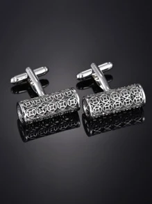 Men Hollow Out Cylinder Design Cufflinks, For Jewelry Gift And Party - Silver - View 2