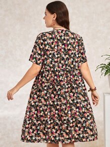 EMERY ROSE Plus Allover Floral Print Dual Pocket Smock Dress - Multicolor - View 2