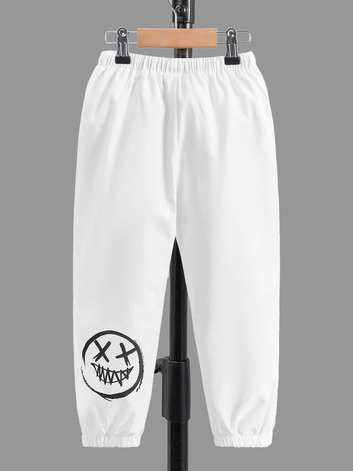 SHEIN Toddler Boys Crown & Slogan Graphic Drawstring Waist Pants - White - View 1