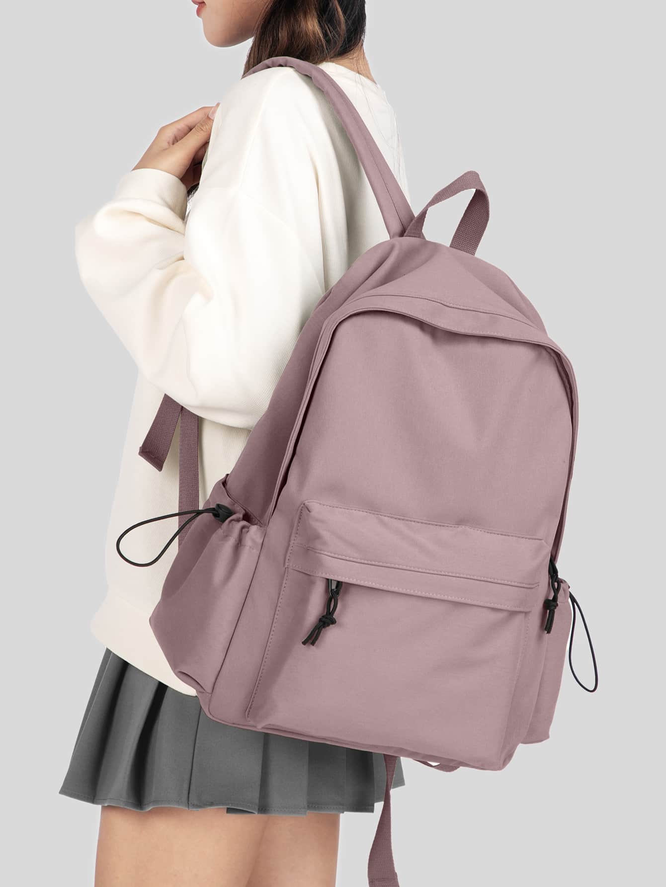Ba lô chức năng nữ màu trơn Có thể điều chỉnh được tối giản - Màu tím hoa cà - Xem 1