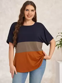 EMERY ROSE T-shirt à manches chauve-souris avec bloc de couleurs pour l'été