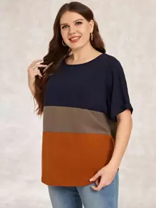EMERY ROSE T-shirt à manches chauve-souris avec bloc de couleurs pour l'été