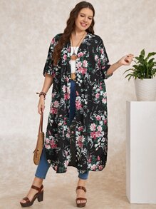 EMERY ROSE Plus Floral Print Split Hem Kimono - Multicolor - View 3