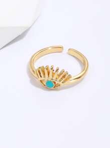 Eye Decor Cuff Ring - Yellow Gold - View 4