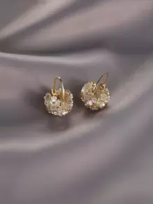 水鑽裝飾圓耳環 - 金黃色 - 查看 5