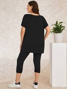 EMERY ROSE Bộ thời trang Plus Size Bất đối xứng Nút màu trơn Giải trí - màu đen - Xem 2