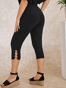 EMERY ROSE Leggings capri con dobladillo recortado y anilla Plus - Negro - Ver 2