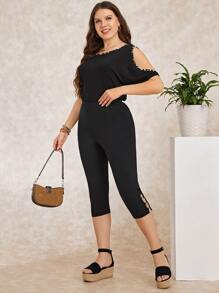 EMERY ROSE Leggings capri con dobladillo recortado y anilla Plus - Negro - Ver 5