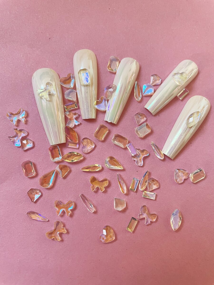50 piezas Decoración de uñas, Arco Cuadrado Corazón Rombo Resina Transparente Naranja 3D Gemas de uñas, Diamantes de imitación Arte de uñas Accesorios de joyería Encantos de uñas para mujeres Diseño de decoraciones de uñas Diy - transparente - Ver 1