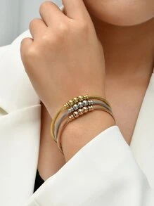 3入組珠子裝飾開口手鐲 - 彩色 - 查看 1