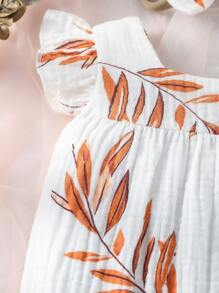 Bebé Body con estampado de hoja ribete con fruncido - Blanco - Ver 4