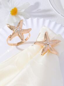 1pc Starfish Decor Napkin Ring - Gold - View 1