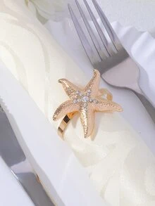 1pc Starfish Decor Napkin Ring - Gold - View 2