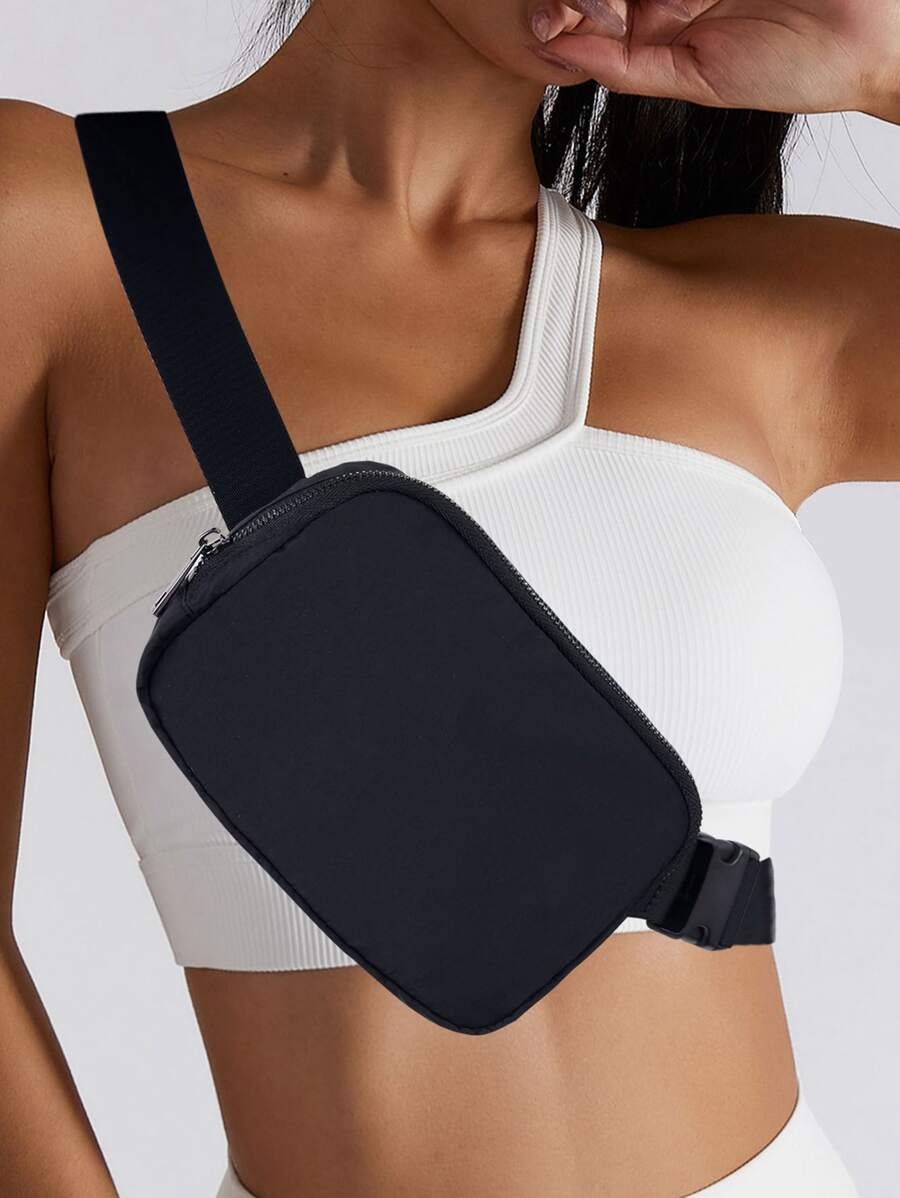 Túi đeo hông thể thao ngoài trời tối giản, Túi đeo ngực bằng nylon đơn giản, Túi đeo hông chạy bộ du lịch dành cho nữ và nam - màu đen - Xem 1